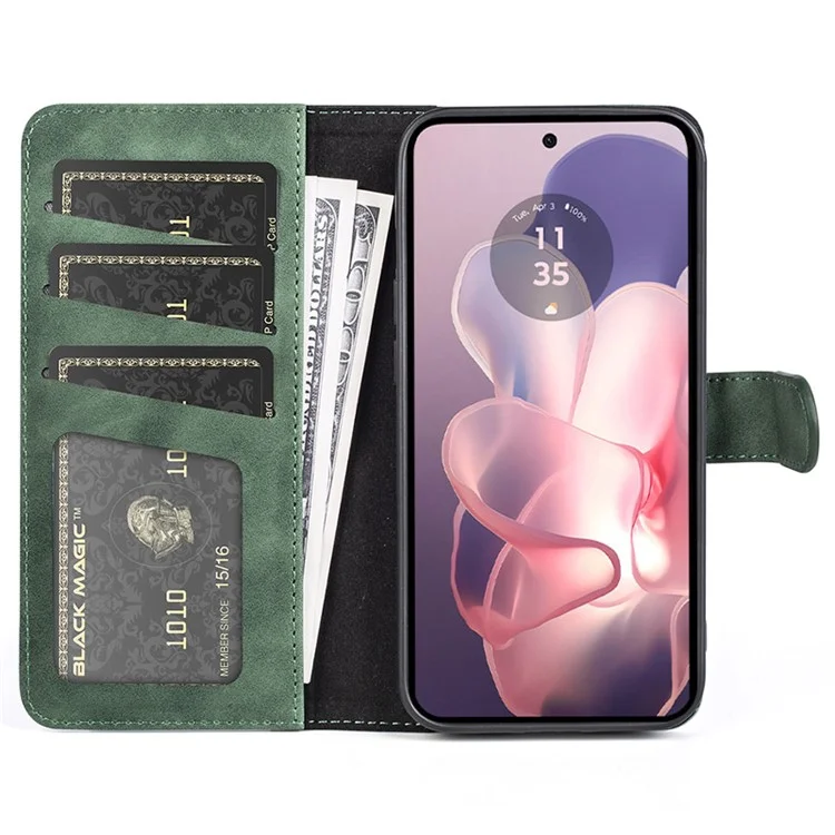 For Motorola Moto G Power (2024) Case Splicing Color Leather Wallet Flip Phone Cover - Green