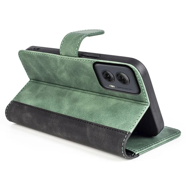 For Motorola Moto G Power (2024) Case Splicing Color Leather Wallet Flip Phone Cover - Green
