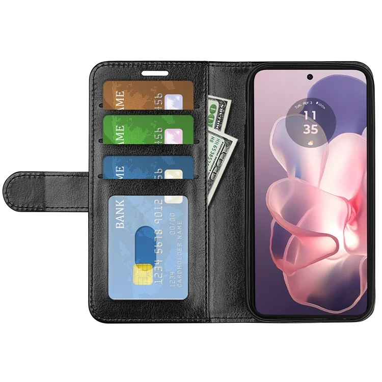 For Motorola Moto G Power (2024) Case Folio Flip PU Leather Wallet Phone Cover - Black