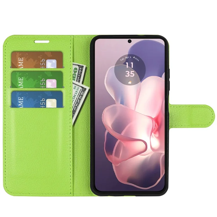 Für Motorola Moto G Power (2024) Hülle Litchi-Struktur PU-Leder Klapphülle - Grün