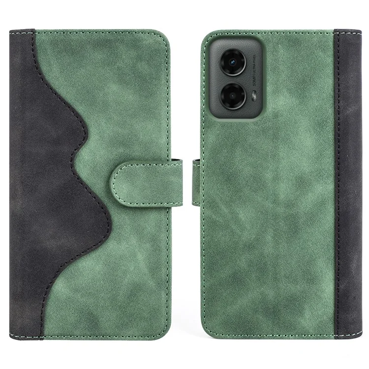 Para Motorola Moto G 5G (2024) Caso Dual Color Splicing Leather Phone Wallet Cover - Verde