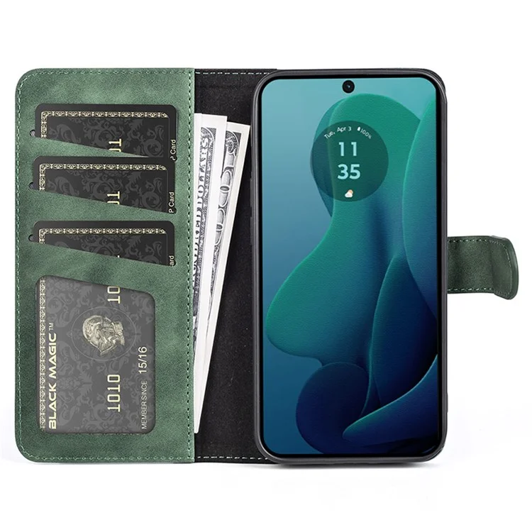Para Motorola Moto G 5G (2024) Caso Dual Color Splicing Leather Phone Wallet Cover - Verde