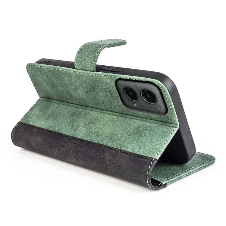 Para Motorola Moto G 5G (2024) Caso Dual Color Splicing Leather Phone Wallet Cover - Verde