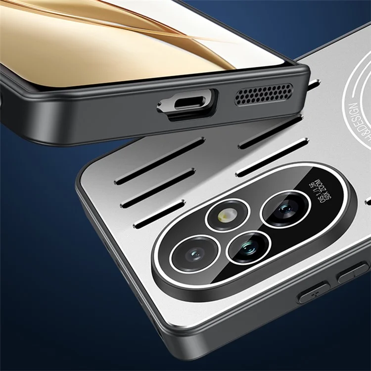 For Honor 200 5G Phone Cover TPU+Metal Anti-Drop Heat Dissipation Phone Case with Lens Film - Black