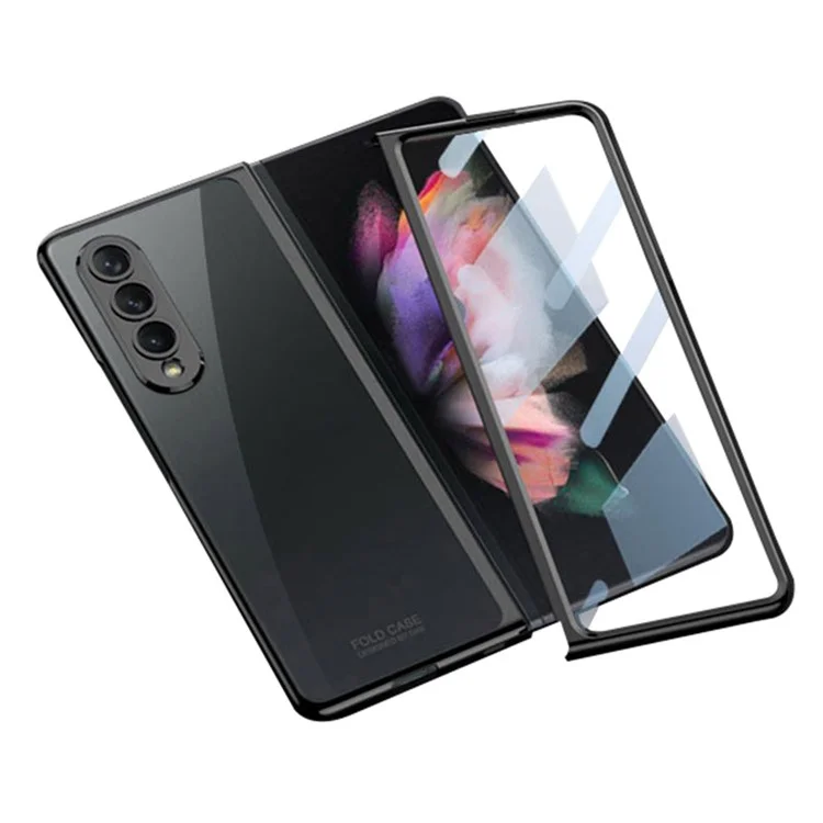 GKK для Samsung Galaxy Z Fold4 5G Electroplating Transparent Phone Cover Precise Cutout PC Case с Темперированным Стеклянным Экранным Фильмом - Черный