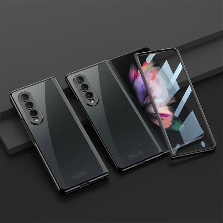GKK для Samsung Galaxy Z Fold4 5G Electroplating Transparent Phone Cover Precise Cutout PC Case с Темперированным Стеклянным Экранным Фильмом - Черный