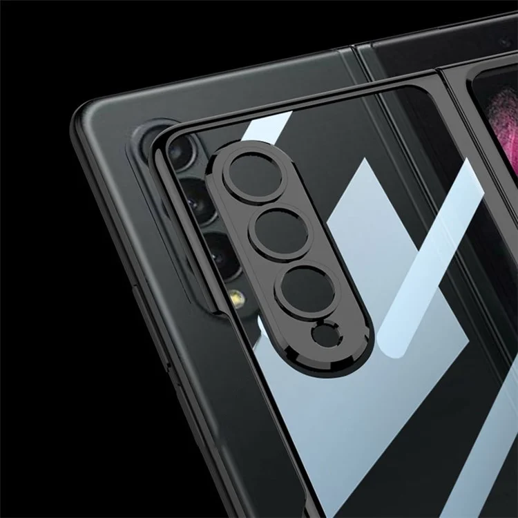 GKK для Samsung Galaxy Z Fold4 5G Electroplating Transparent Phone Cover Precise Cutout PC Case с Темперированным Стеклянным Экранным Фильмом - Черный