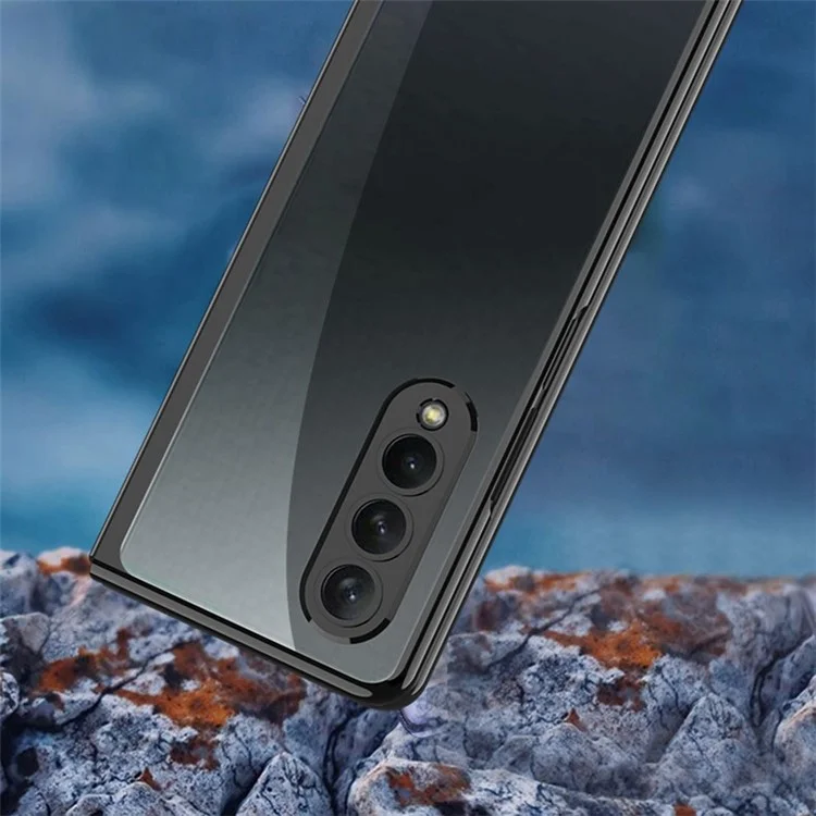GKK для Samsung Galaxy Z Fold4 5G Electroplating Transparent Phone Cover Precise Cutout PC Case с Темперированным Стеклянным Экранным Фильмом - Черный
