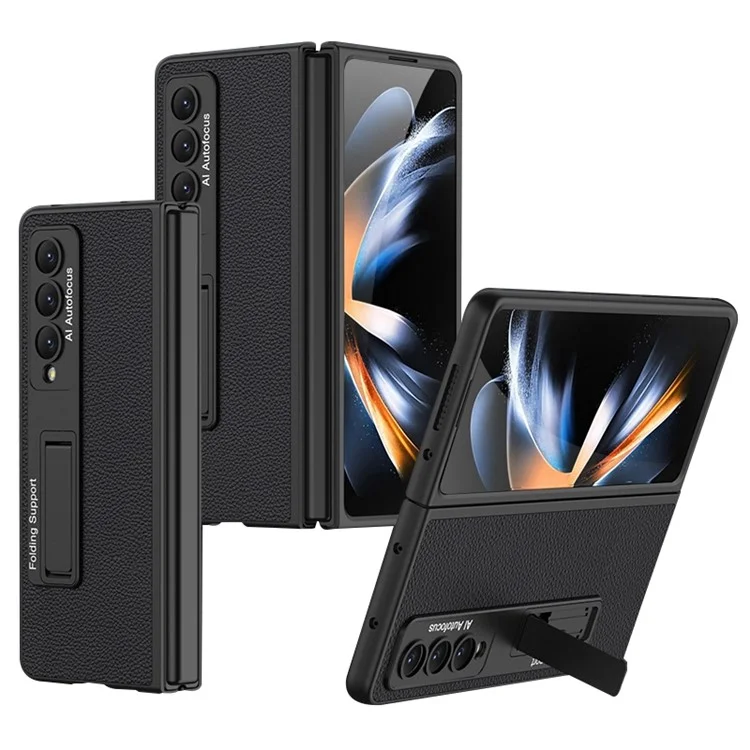 GKK Pour Samsung Galaxy Z Fold4 5G Ultra-thin le Cuir Enduit PC Cover Kickstand Pliage Téléphone (sans Protecteur D'écran) - le Noir