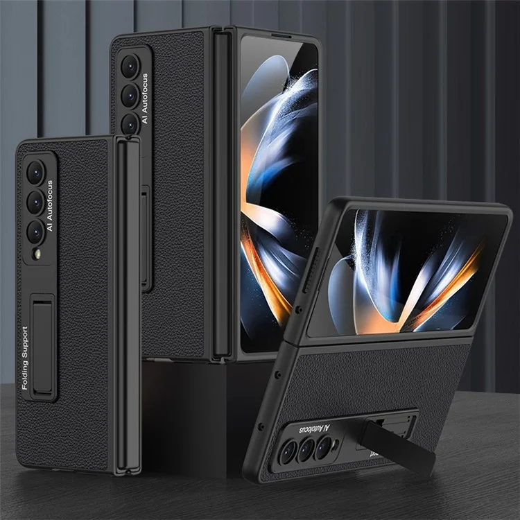 GKK Pour Samsung Galaxy Z Fold4 5G Ultra-thin le Cuir Enduit PC Cover Kickstand Pliage Téléphone (sans Protecteur D'écran) - le Noir