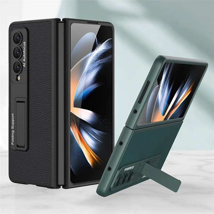 GKK Pour Samsung Galaxy Z Fold4 5G Ultra-thin le Cuir Enduit PC Cover Kickstand Pliage Téléphone (sans Protecteur D'écran) - le Noir