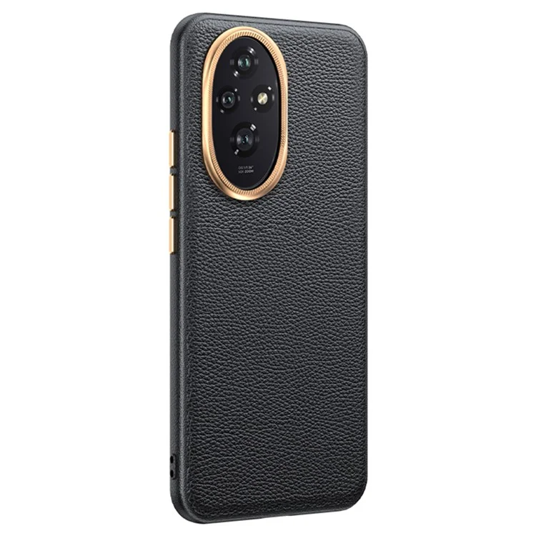 Для Honor 200 Pro 5G Metal Lens Frame Phone Case Wholesale Phone Cases PU Leather+TPU Shell - Черный
