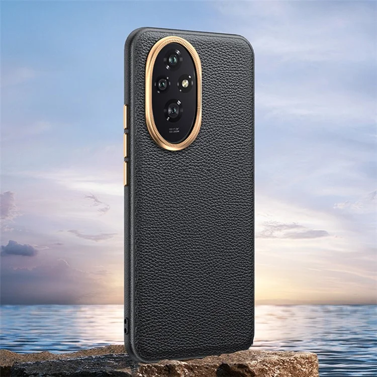 Для Honor 200 Pro 5G Metal Lens Frame Phone Case Wholesale Phone Cases PU Leather+TPU Shell - Черный
