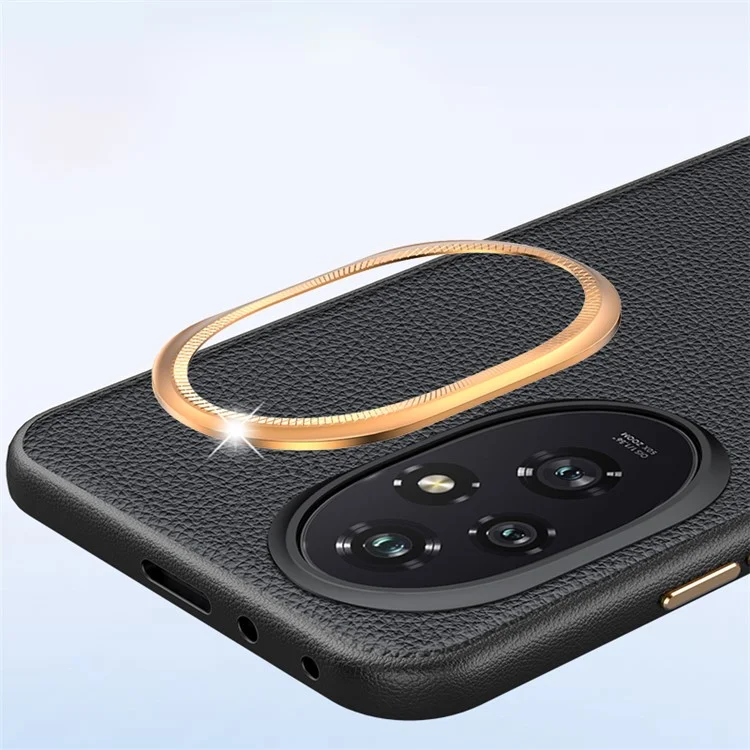 Для Honor 200 Pro 5G Metal Lens Frame Phone Case Wholesale Phone Cases PU Leather+TPU Shell - Черный