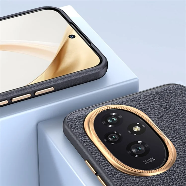 Для Honor 200 Pro 5G Metal Lens Frame Phone Case Wholesale Phone Cases PU Leather+TPU Shell - Черный
