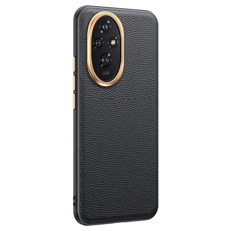 For Honor 200 5G Phone Case Metal Lens Frame PU Leather+TPU Shockproof Cover - Black