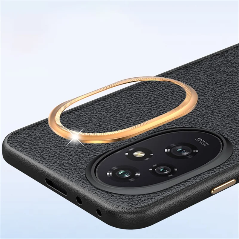 For Honor 200 5G Phone Case Metal Lens Frame PU Leather+TPU Shockproof Cover - Black