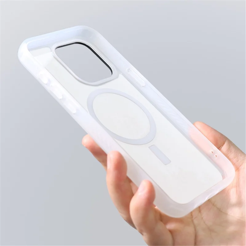 JAUCASE For iPhone 15 Pro Max Rhinestone Decor Flower PC+TPU Cell Phone Cover Compatible with MagSafe - Flower+White