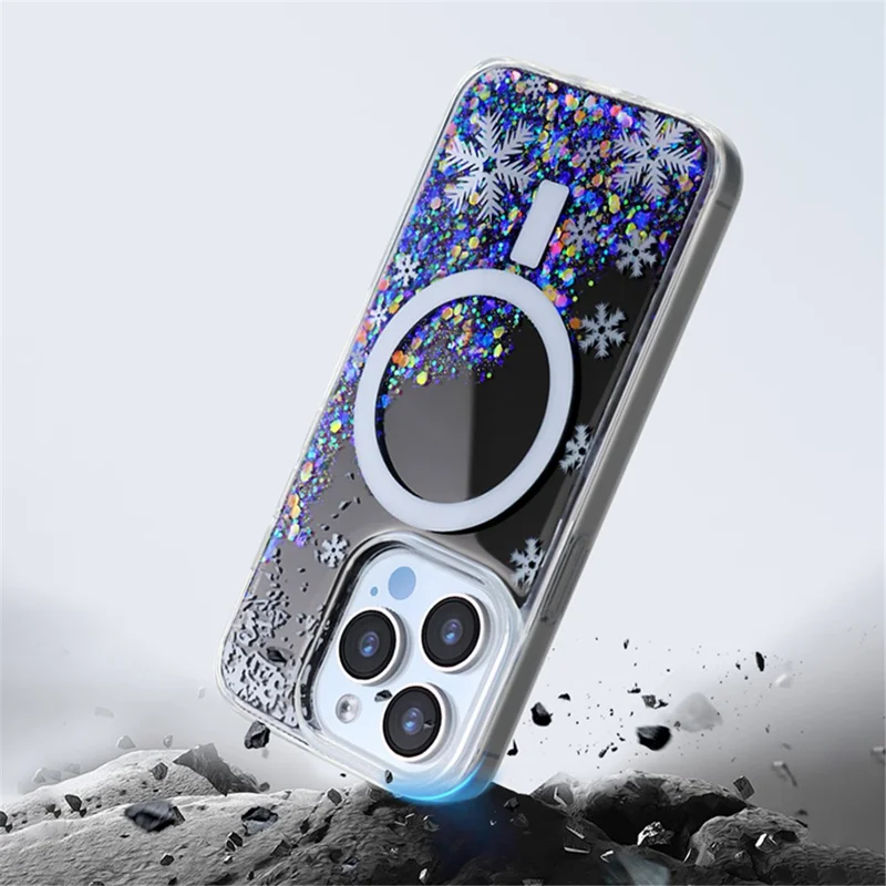 JAUCASE For iPhone 15 Pro Max Case Flower Pattern Mirror Surface TPU+PC Magnetic Cover - Purple Flower