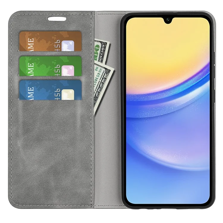 Para Samsung Galaxy M15 5G Estuche Piel Sensación Antiarañazos Billetera Funda Teléfono - Gris