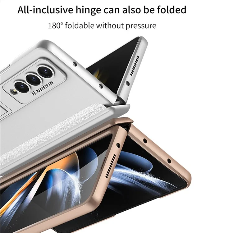 GKK для Samsung Galaxy Z Fold4 5G Магнитная Шарнирная Подставка Складной Чехол для Телефона Жёсткий ПК Чехол с Закалённым Стеклянным Экраном - Чёрный