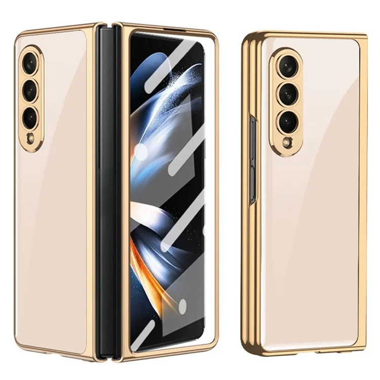 GKK For Samsung Galaxy Z Fold4 5G Electroplating Tempered Glass + PC Folding Phone Case with Tempered Glass Screen Film - Pink