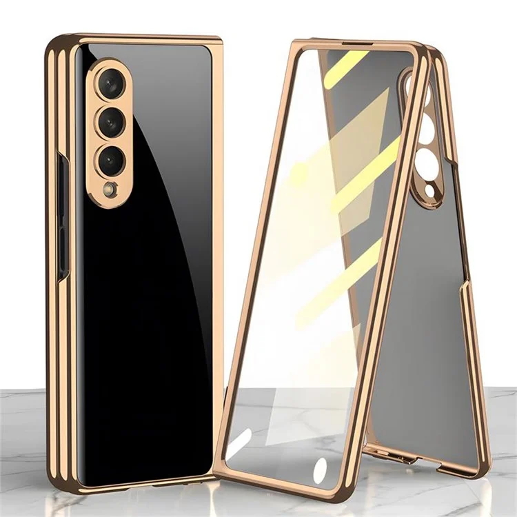 GKK For Samsung Galaxy Z Fold4 5G Electroplating Tempered Glass + PC Folding Phone Case with Tempered Glass Screen Film - Pink