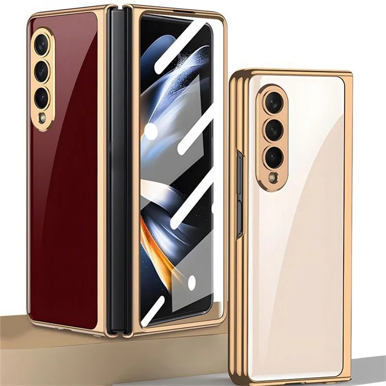 GKK For Samsung Galaxy Z Fold4 5G Electroplating Tempered Glass + PC Folding Phone Case with Tempered Glass Screen Film - Pink