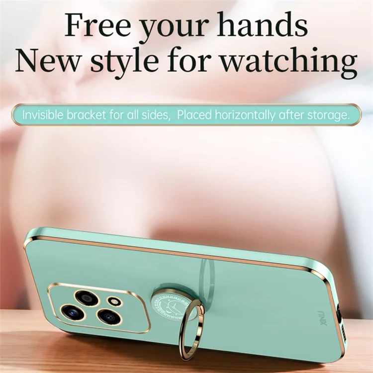 XINLI For Honor 200 Lite TPU Чехол Electroplating Phone Cover with Ring Kickstand - Циан