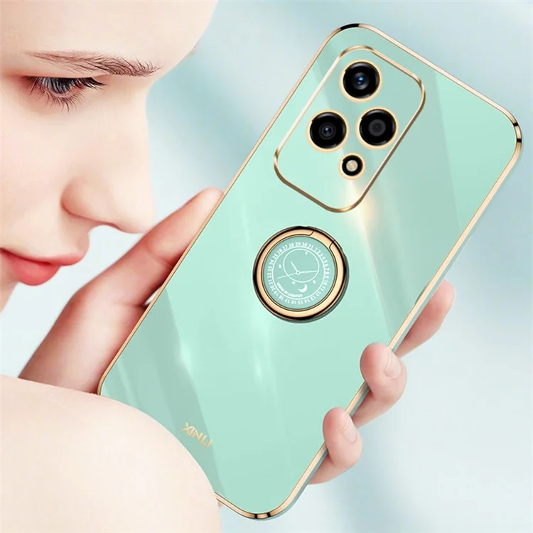 XINLI For Honor 200 Lite TPU Чехол Electroplating Phone Cover with Ring Kickstand - Циан