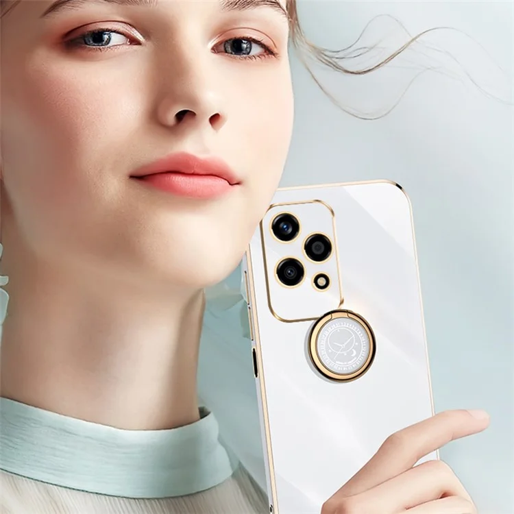 XINLI For Honor 200 Lite TPU Чехол Electroplating Phone Cover with Ring Kickstand - Циан