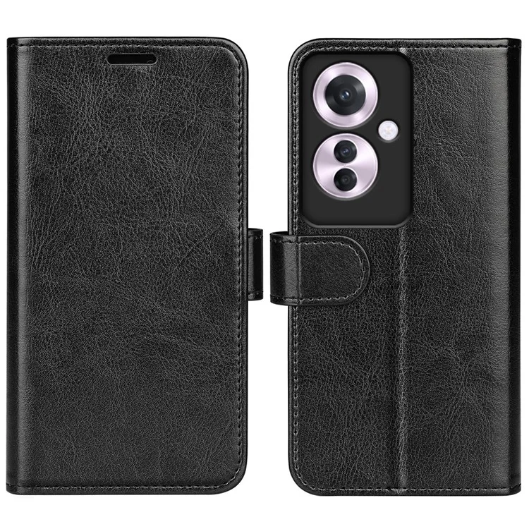 For Oppo Reno11 F 5G Case Flip Stand Leather Phone Cover Crazy Horse Texture - Black