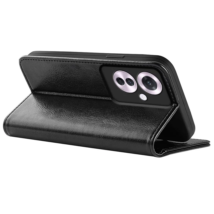 For Oppo Reno11 F 5G Case Flip Stand Leather Phone Cover Crazy Horse Texture - Black