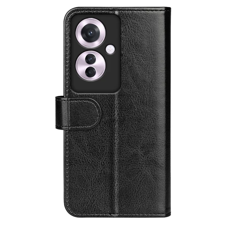 For Oppo Reno11 F 5G Case Flip Stand Leather Phone Cover Crazy Horse Texture - Black