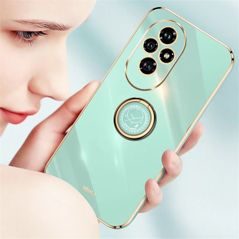 XINLI For Honor 200 5G Funda con Soporte de Anillo Electrochapado Suave de TPU - Cian