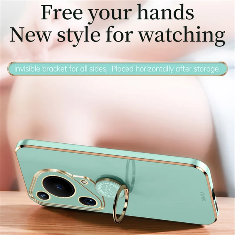 XINLI لجهاز Huawei Pura 70 Ultra غطاء واقي بمسند وحلقة دوارة مطلي بطبقة معدنية غطاء هاتف من مادة TPU - أزرق سماوي