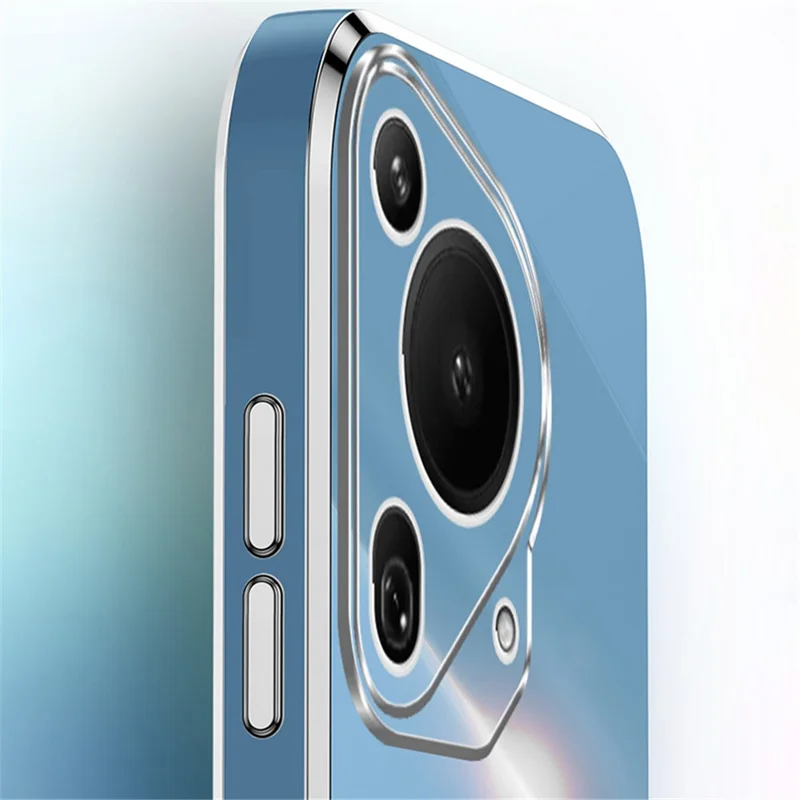 XINLI لجهاز Huawei Pura 70 Ultra غطاء واقي بمسند وحلقة دوارة مطلي بطبقة معدنية غطاء هاتف من مادة TPU - أزرق سماوي