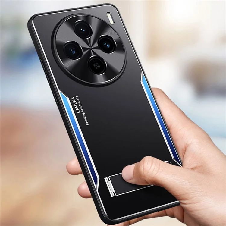 Para vivo X100s 5G Kickstand Phone Case Aluminum Alloy + TPU Shockproof Phone Cover - Azul
