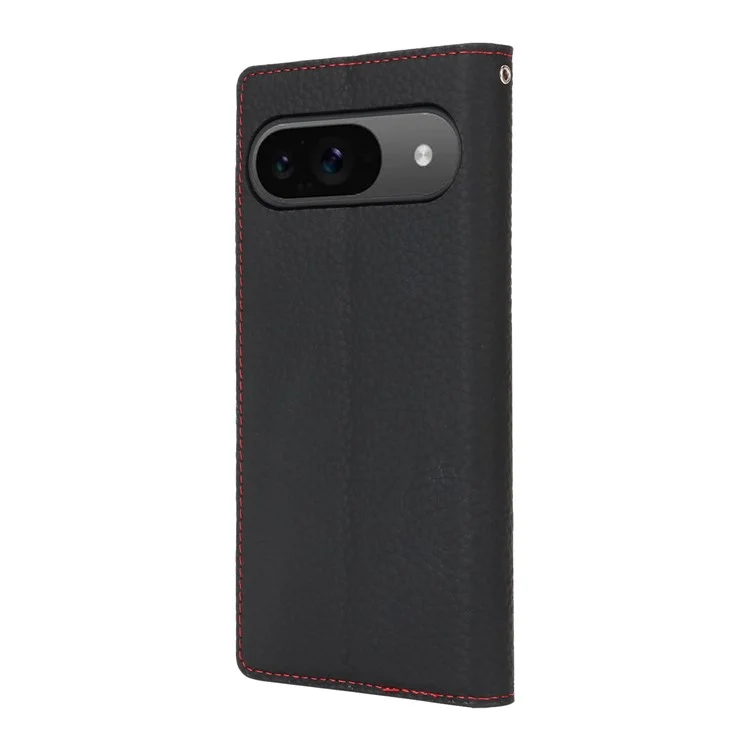 For Google Pixel 9 / 9 Pro Case with Hand Strap Genuine Cow Leather Phone Cover - Black