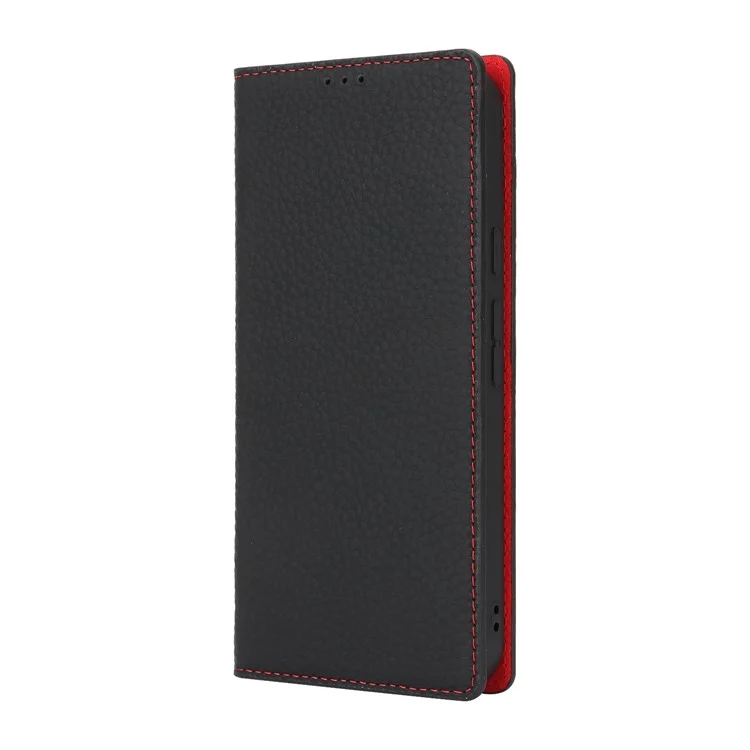 Para Google Pixel 9 Pro XL Case Litchi Texture Genuine Cow Leather Phone Cover - Black