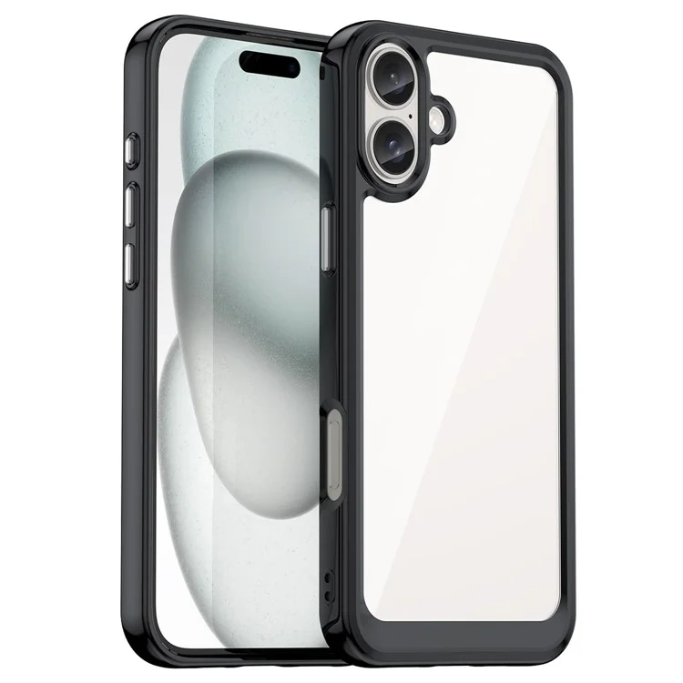 For iPhone 16 Plus Case TPU Frame Clear Acrylic Back Phone Cover - Black