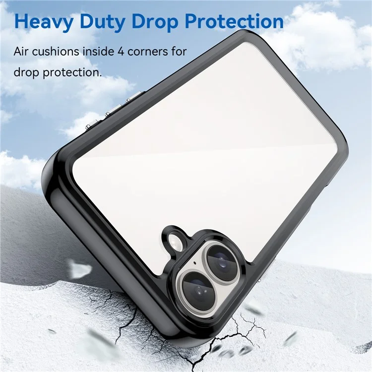 For iPhone 16 Plus Case TPU Frame Clear Acrylic Back Phone Cover - Black