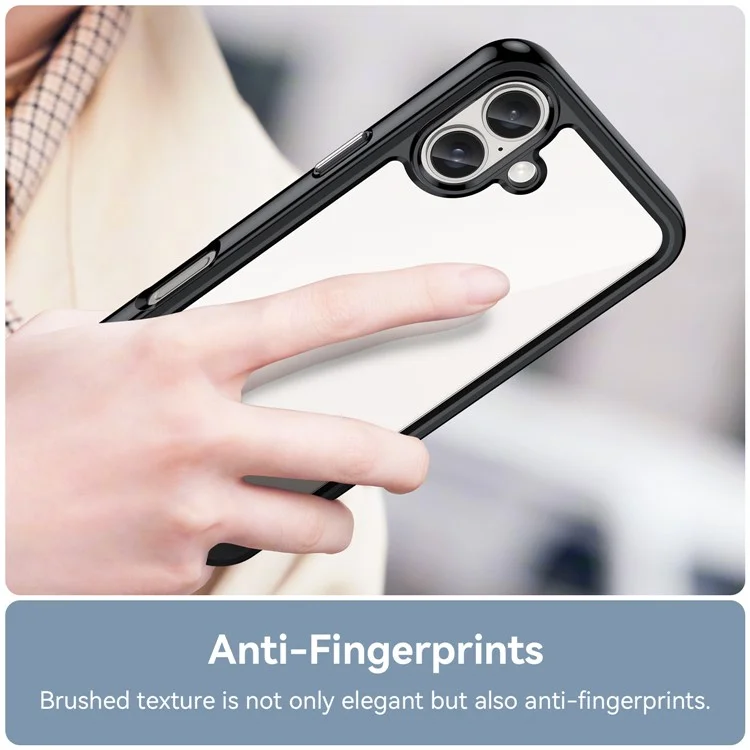 For iPhone 16 Plus Case TPU Frame Clear Acrylic Back Phone Cover - Black