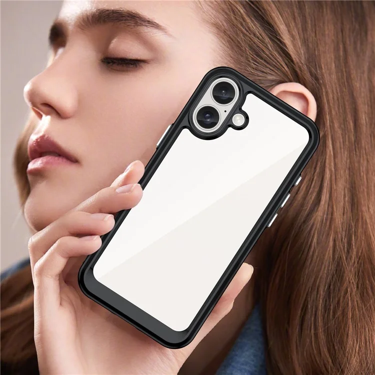For iPhone 16 Plus Case TPU Frame Clear Acrylic Back Phone Cover - Black
