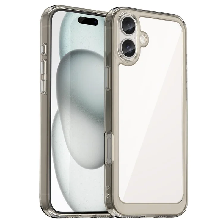 For iPhone 16 Case TPU+Acrylic Phone Cover Anti-Scratch Protective - Transparent Grey