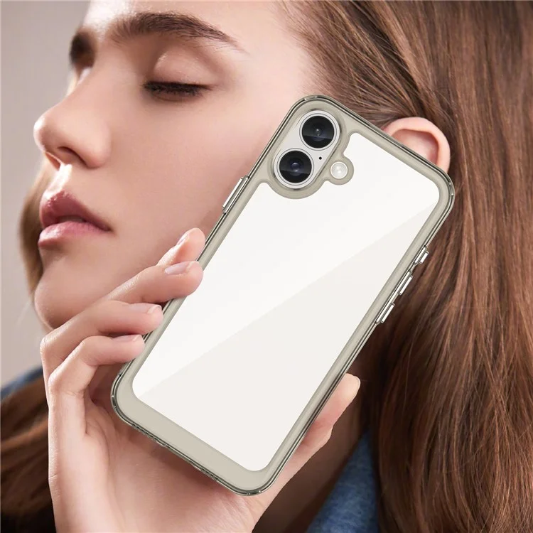 For iPhone 16 Case TPU+Acrylic Phone Cover Anti-Scratch Protective - Transparent Grey