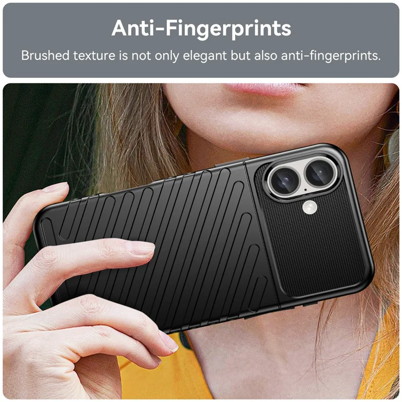 Thunder Series For iPhone 16 Plus Case Twill Texture Thickened TPU Soft Phone Cover - Nero