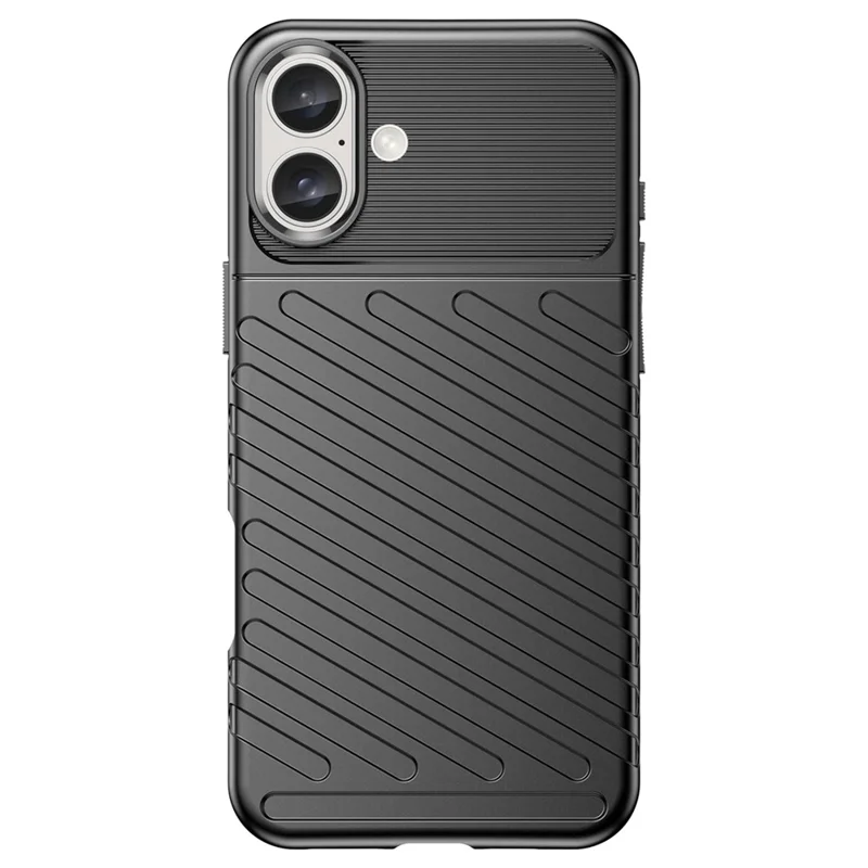 Thunder Series For iPhone 16 Plus Case Twill Texture Thickened TPU Soft Phone Cover - Nero