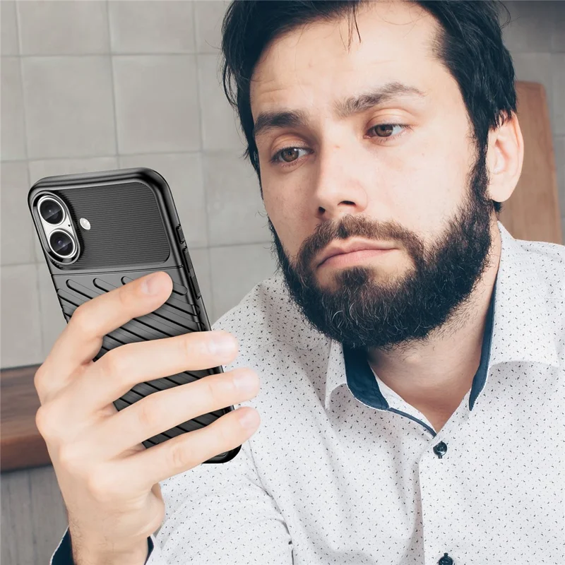 Thunder Series For iPhone 16 TPU Case TPU Phone Cover Twill Texture Drop Protective - Black