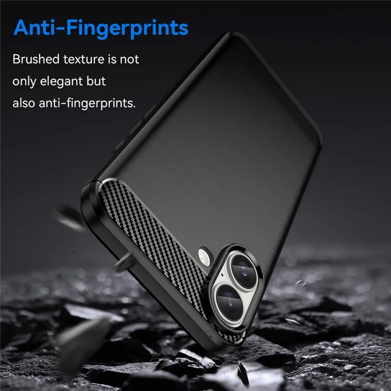 For iPhone 16 Plus Case Brushed Soft TPU Phone Cover Carbon Fiber Texture - Black